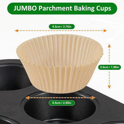 Caperci Jumbo Muffin Liners - 200 Pcs Natural Paper Baking Cups | Non-Stick, Grease-Proof & Food Grade