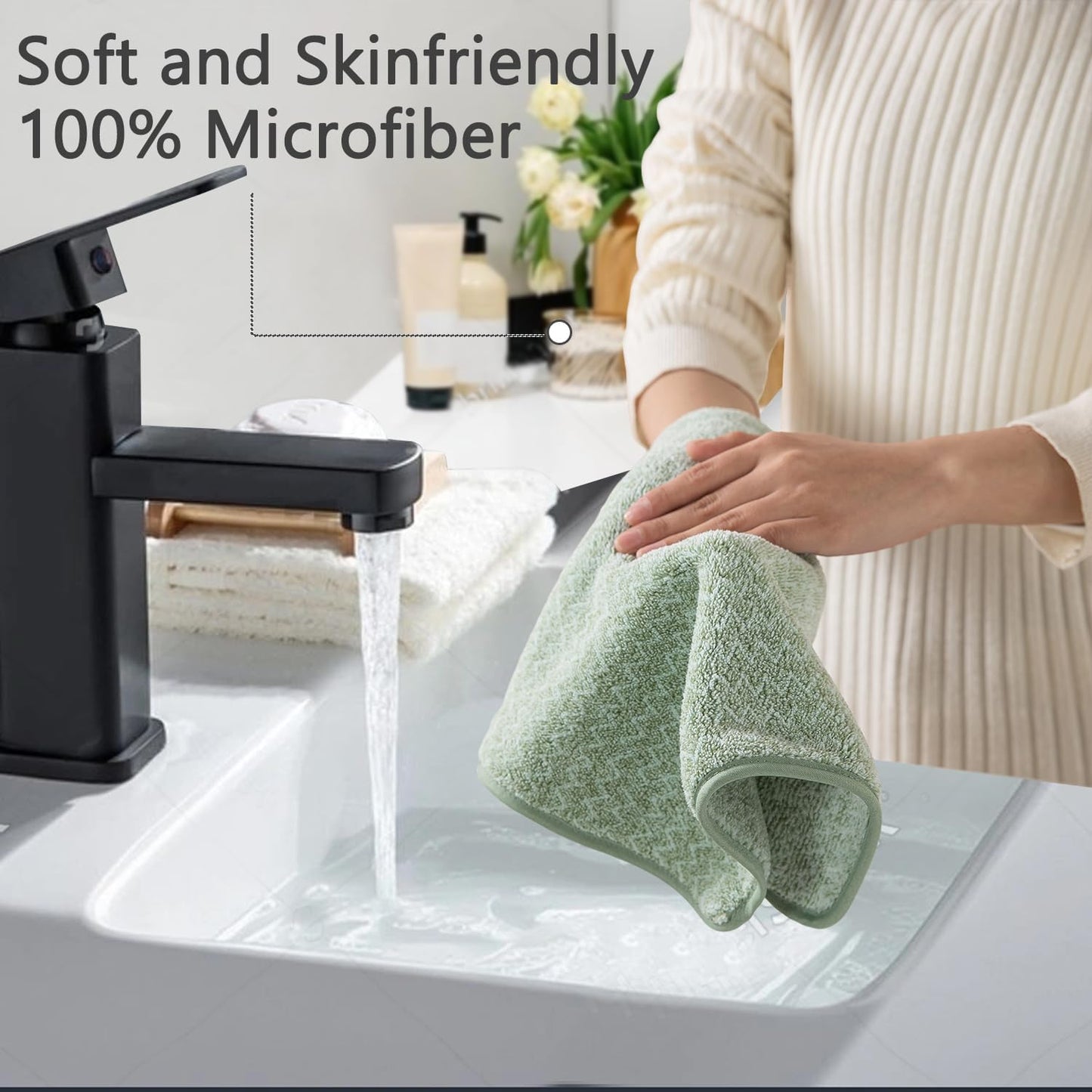 18 Set,100% Loops-6 Towels,6 Towels,6 Ycosy Piece Bath Towels Microfiber Family Bathroom Towel with Hanging Bath Hand