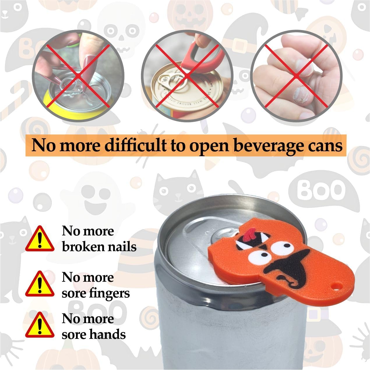 1Pc Pumpkin2 Soda Can Opener and Cover,Easy Soda Tab Opener with Stylish Drink Protectors for Long Nails,Reusable