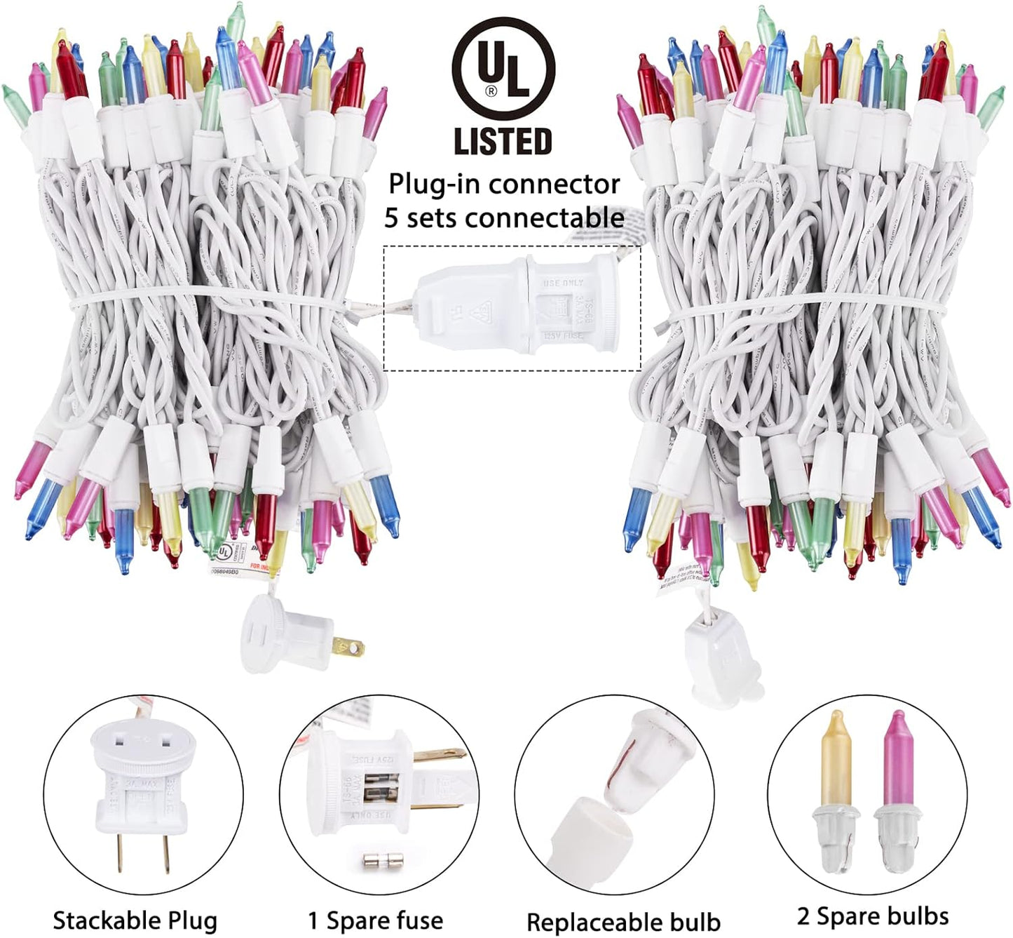 26.5 100 Count Set Easter Decorations Mini String Lights - feet Mini Light on White Wire Plug in End to End Connectable