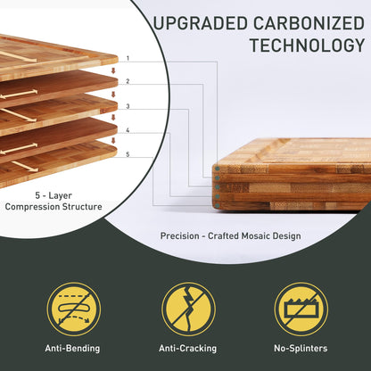 3 Pack Heavy Duty Bamboo Cutting Board Set Non Toxic Wooden Cutting Board for Kitchen Non Slip Solid End Grain Thick Wood Juice Groove Chopping Board Extra Large Butcher Block Best House Warming Gift
