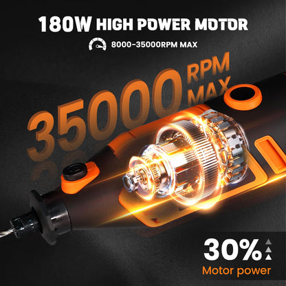 HARDELL 180W Corded Rotary Tool Kit 6 Variable Speeds with Flex Shaft, Chainsaw Sharpener, 8000-35000RPM 153pcs Accessories Kit for Sanding, Polishing, Cutting, Engraving,Carving, DIY Crafts