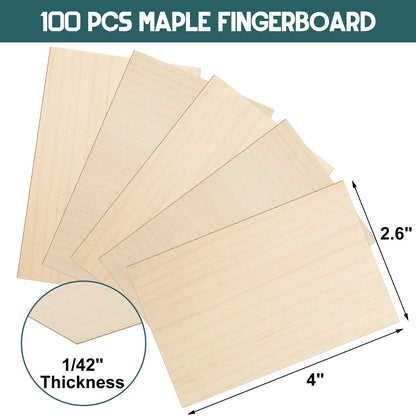 Novabright 100 Pcs Maple Fingerboard Wood Veneer Pieces 4" x 2.6" 60 Straight Cut, 40 Cross Cut 1/42" Thickness for String Instrument Fingerboards Crafting Repairing