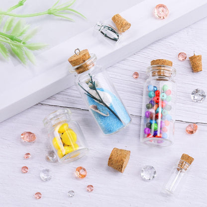 Sherli 45 Pcs Small Mini Glass Bottles with Cork Stoppers Small Glass Jars with Lids Tiny Spell Jars with 50 Eye Screws and 3 Funnels for DIY Art Craft(0.5ml, 1ml, 3ml, 5ml, 10ml)