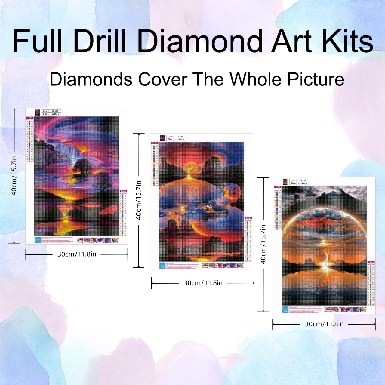 3 Pack Diamond Painting Kits for Adults, Sunrise Landscape 5D Diamond Art for Adult Beginners, DIY Full Drill Round Gem Painting Dot Art Sets, Home Wall Decor 12x16 Inch