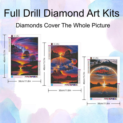 3 Pack Diamond Painting Kits for Adults, Sunrise Landscape 5D Diamond Art for Adult Beginners, DIY Full Drill Round Gem Painting Dot Art Sets, Home Wall Decor 12x16 Inch
