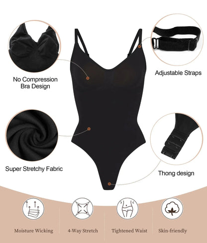 SHAPERX Women's Shapewear Bodysuit Tummy Control Body Shaper Seamless Sculpting Snatched Waist Body Suit,SZ5215-Black-XXS/XS(One piece)