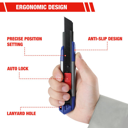 WORKPRO 18mm Retractable Utility Knife, Heavy Duty Snap-off Box Cutter with 10-Piece SK5 Blades for Cartons, Cardboard and Boxes, Perfect for Office and Home Use