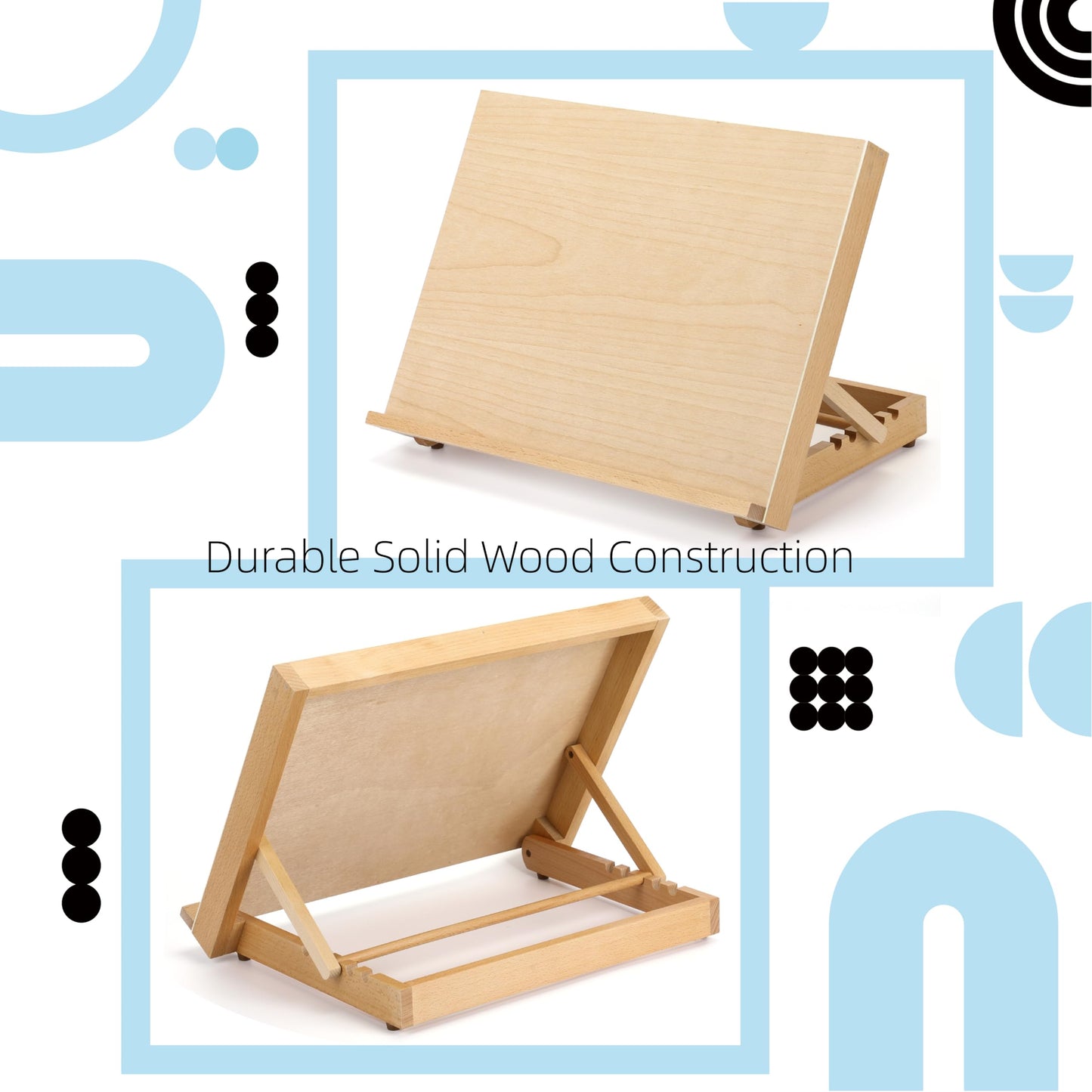 Adjustable Beech Wood Tabletop Easels for Painting and Drawing Supplies - Portable Drafting Table & Art Stand, 5-Position Desk Easel with Smooth Art Board for Studio Sketching (16.5" x 12.5")