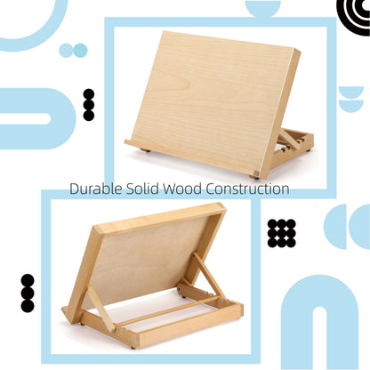 Adjustable Beech Wood Tabletop Easels for Painting and Drawing Supplies - Portable Drafting Table & Art Stand, 5-Position Desk Easel with Smooth Art Board for Studio Sketching (16.5" x 12.5")