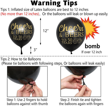 50th Birthday Decorations - Black Gold 50 Year Anniversary Supplies, Cheers To 50 Years Banner, Latex Balloon, Foil