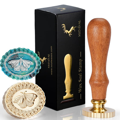 3D Embossed Moth Wax Seal Stamp - Wooden Handle with Brass Metal Head, Defor for Envelope/Bag/Gift Packing, Making Product Tag Arts Crafts DIY
