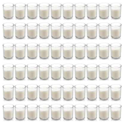 Housecret 60 Pack Warm White Unscented Clear Glass Filled Votive Candles. Hand Poured Wax Candle Ideal Gifts for Aromatherapy Spa Weddings Birthdays Holidays Party
