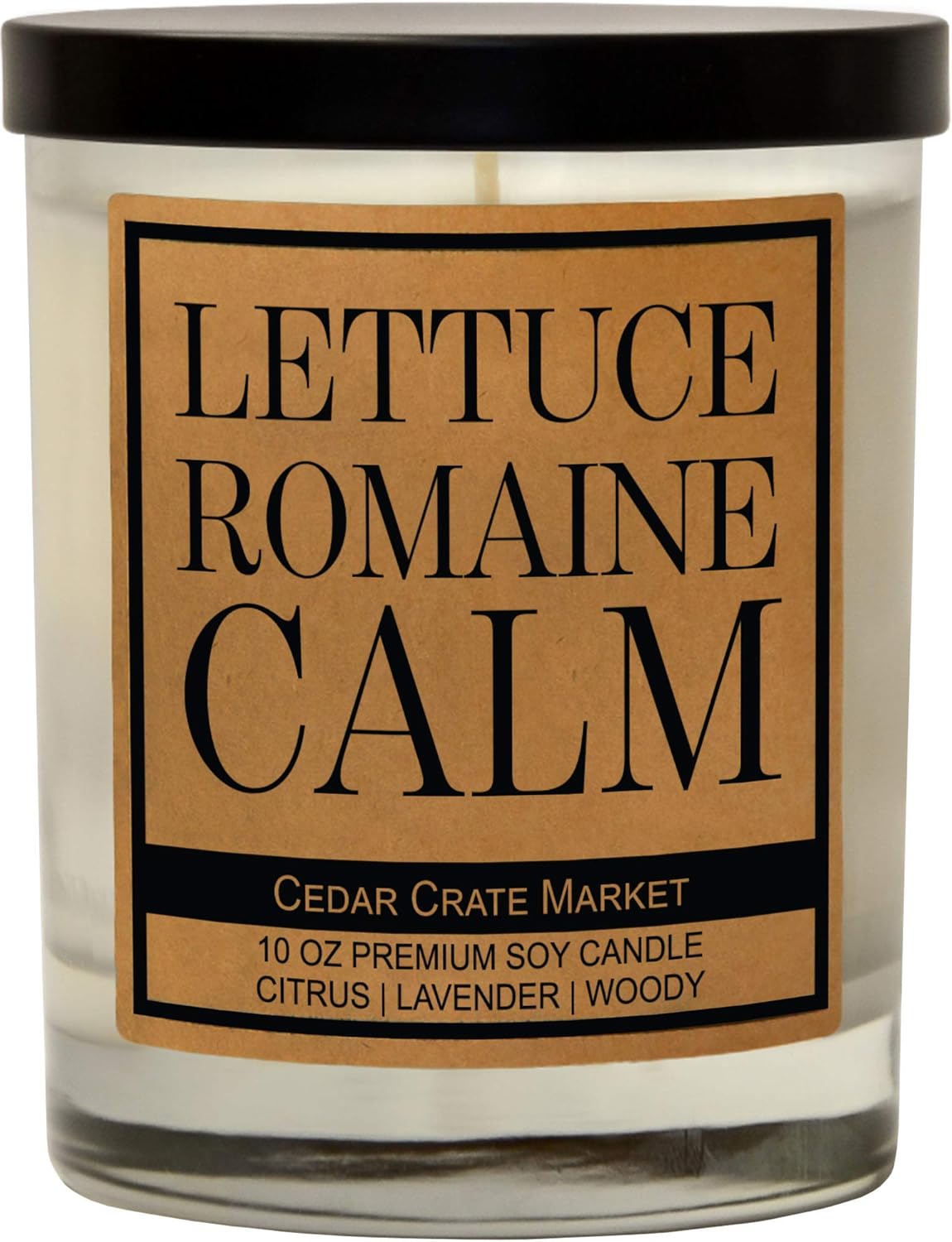CEDAR CRATE MARKET Lettuce Romaine Calm Scented Soy Candle, 10 Oz. Glass Jar, Citrus, Lavender, Woody