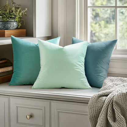 MIULEE Pack of 2 Velvet Soft Solid Decorative Square Throw Pillow Covers, 18x18 Inch, Aqua Green