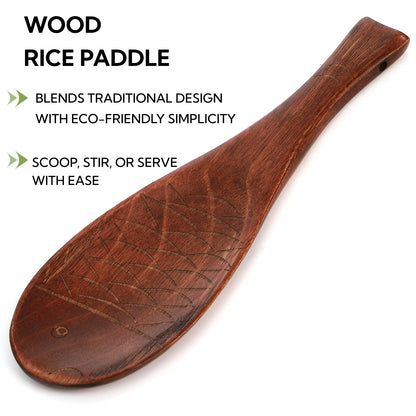 ZOOFOX 6 Pieces Wood Utensils Set, Nonstick Wood Kitchen Utensils with Japanese Style, Wooden Long Chopsticks, Spatula, Toaster Tong, Long Handle Spoon and Fish-shaped Rice Spoon for Cooking