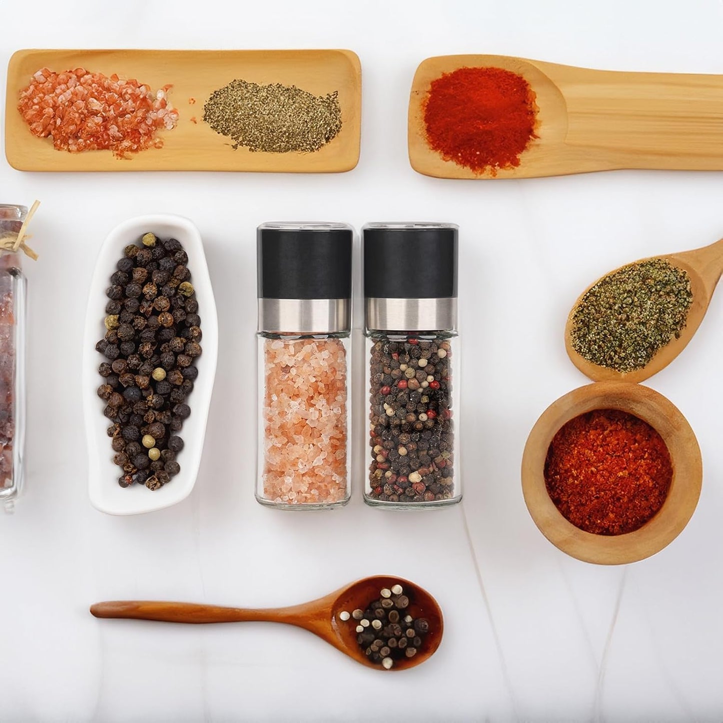 ErrandsHelper Set (1.7 inches 5.1 inches) Salt and Pepper Grinder - Spice Shakers with Adjustable Coarseness