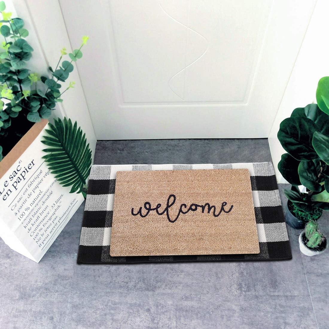 Buffalo Plaid Rug - Black and White Checkered Outdoor Rug, Washable 24x36 Inches