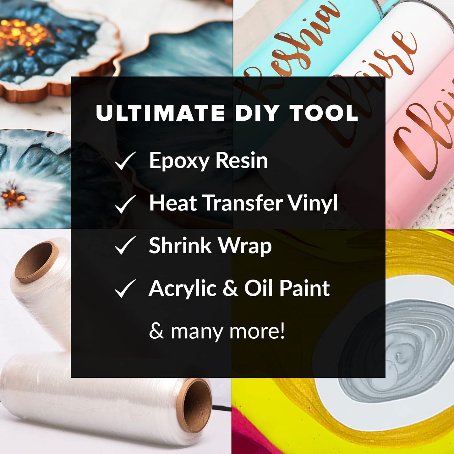 HIPPIE CRAFTER Heat Gun for Crafting, 2-Speed 300W Craft Heat Gun, Mini Hot Air Torch Tool for Resin, Polymer Clay, Candle Making, Shrink Wrapping, Embossing, Epoxy Painting