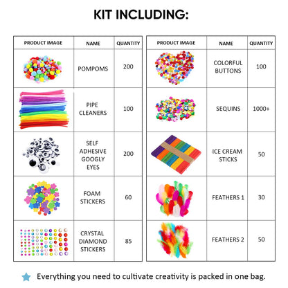 CH HAICHENG Arts and Crafts Supplies Including Feathers, Pipe Cleaners, Wiggle Googly Eyes, Pom Poms, Buttons, Ice Cream Sticks, Sequins and So On Supplies Crafts