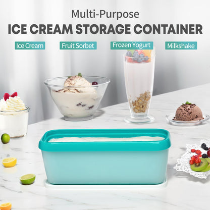 SveBake Ice Cream Storage Containers with Lids 2 PACK - 1.5 Quarts Homemade Ice Cream Tubs, Freezer Containers, Turquoise & Green