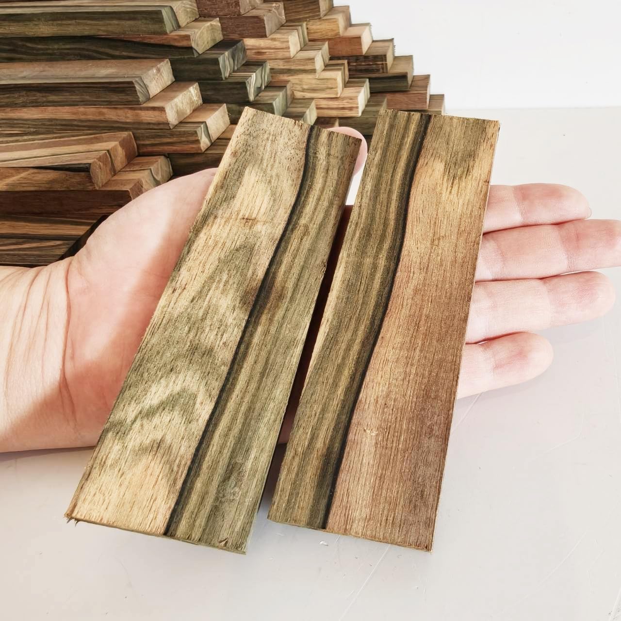 Gray Brown Tone Macassa Ebony Lumber Burl Knives Handle Scales Knife Makers Material Exotic Wood DIY Tools 2Pcs Size: 3/8" x 1 1/2" x 5 1/8" (+/- 1/16")