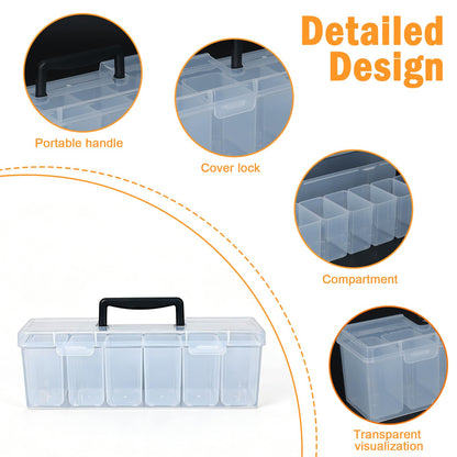 Mowhut Tool Box Organizer, Clear Plastic Small Tool Box With 6 Removable Bins, Portable Hardware Storage Case for Garage Repairs, Screw Sorting, Craft Supplies With Carry Handle