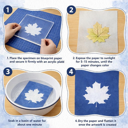 Cyanotype Kit with 50 Sheets Sun Print Paper & Acrylic Panel, Solar Printing Art Supplies for Nature Crafts, DIY Projects , Photography, Ideal for Arts Crafts, Gift