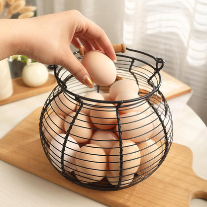 Farmhouse Round Wire Egg Basket with Handle, Metal Egg Collecting Basket for Countertop Holder (8.5 * 7.5 inch)