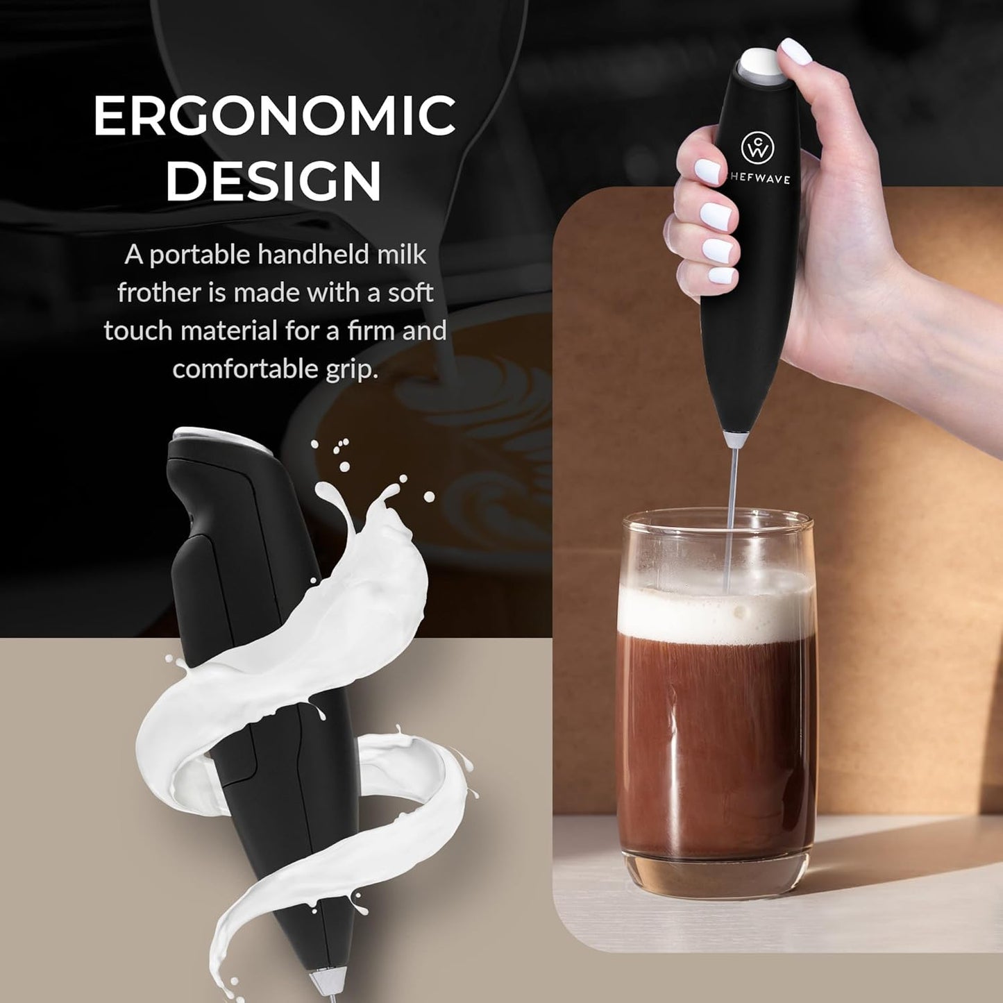 ChefWave Handheld Milk Frother (Black)