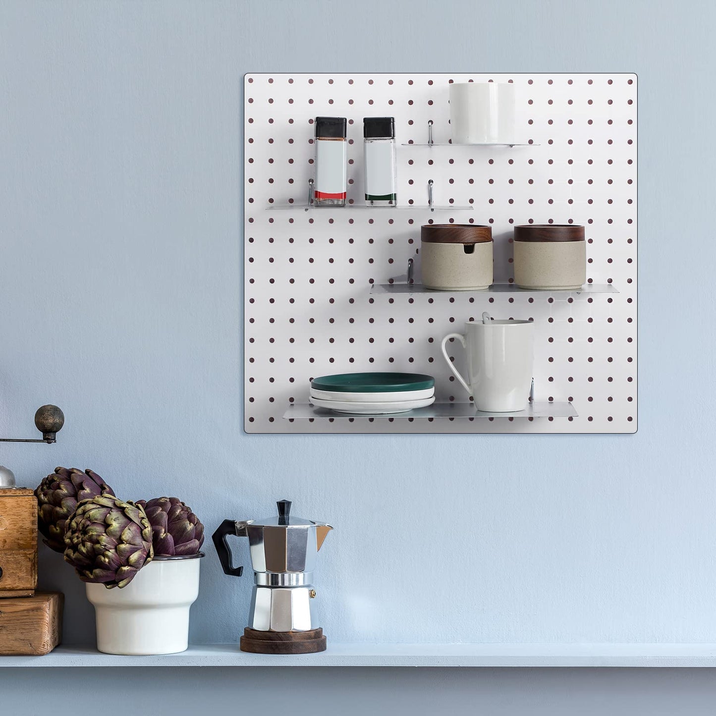 Funrous 4 Pack Pegboard Shelves Wall Organizer Peg Board Shelf Brackets Steel Tray Pegboard Accessories Organizing Tools for Craft Room Home Garage Nursery Workbench Kitchen(Mixed Sizes,Silver)