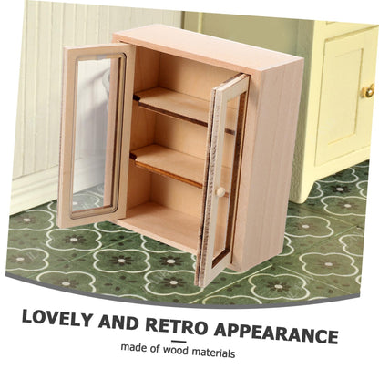 Toyvian Miniature Wooden Storage Cabinet, 3pcs 1:12 Scale Dollhouse Unfinished Wood Display Shelf Model Tiny Furniture Accessories for Doll House Bedroom Living Room Decor