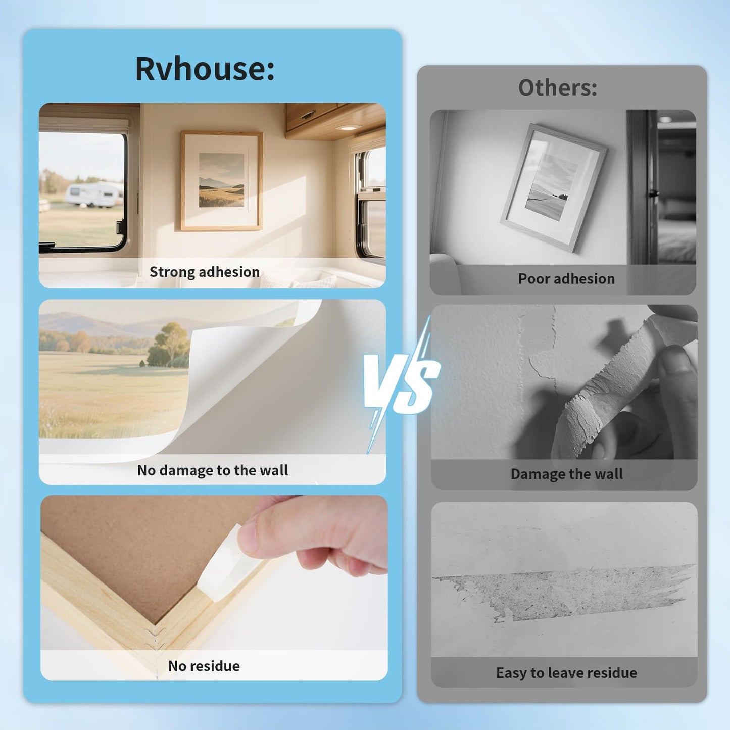 Rvhouse 3M 1600T Double Sided Tape, PE Foam Tape 2" x 18 Ft White Removable Strong Adhesive No Residue for RV Picture Hanging, Posters Frames Wall Decor Indoor & Outdoor Use(2 Pack)