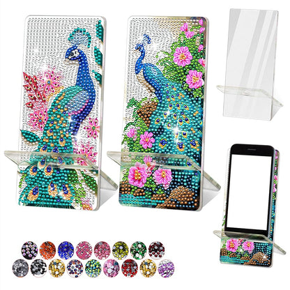 NIHO-JIUMA Diamond Art Phone Stand Kits Peacock, DIY Diamond Painting Acrylic Phone Holder & Mirror, Craft Gift for Adults/Teen