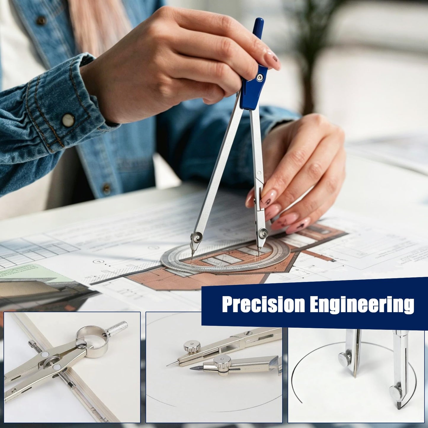 13 Pieces Geometry Set Compass Geometry Tools Math Compass and Protractors Metal Precision Drafting Kit with Storage Box Rulers Pencils Technical Drawing, Engineering & Architecture