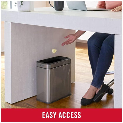 Rubbermaid 2.6-Gallon Charcoal Stainless Steel Wastebasket, Slim Space-Saving Design, Ideal for Home/Office/Bathroom