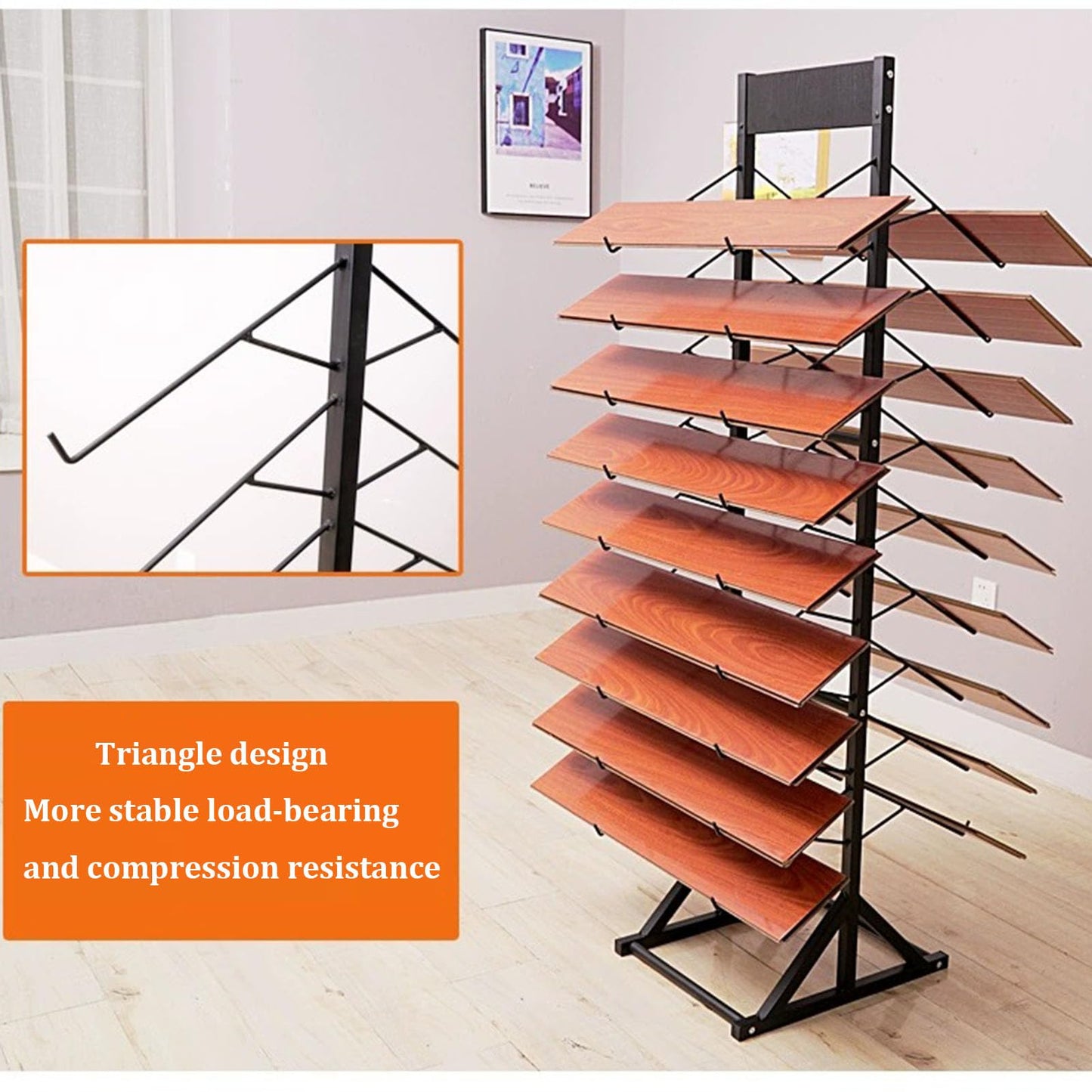 KOMFGT Metal Ceramic Tile Retail Display Rack,Wooden Floor Sample Holder Skirting Standing Slotted Flooring Display Shelf,Aluminum Gusset Skirting Sample Holder(Singleside11Pcs(Hook L305Mm))