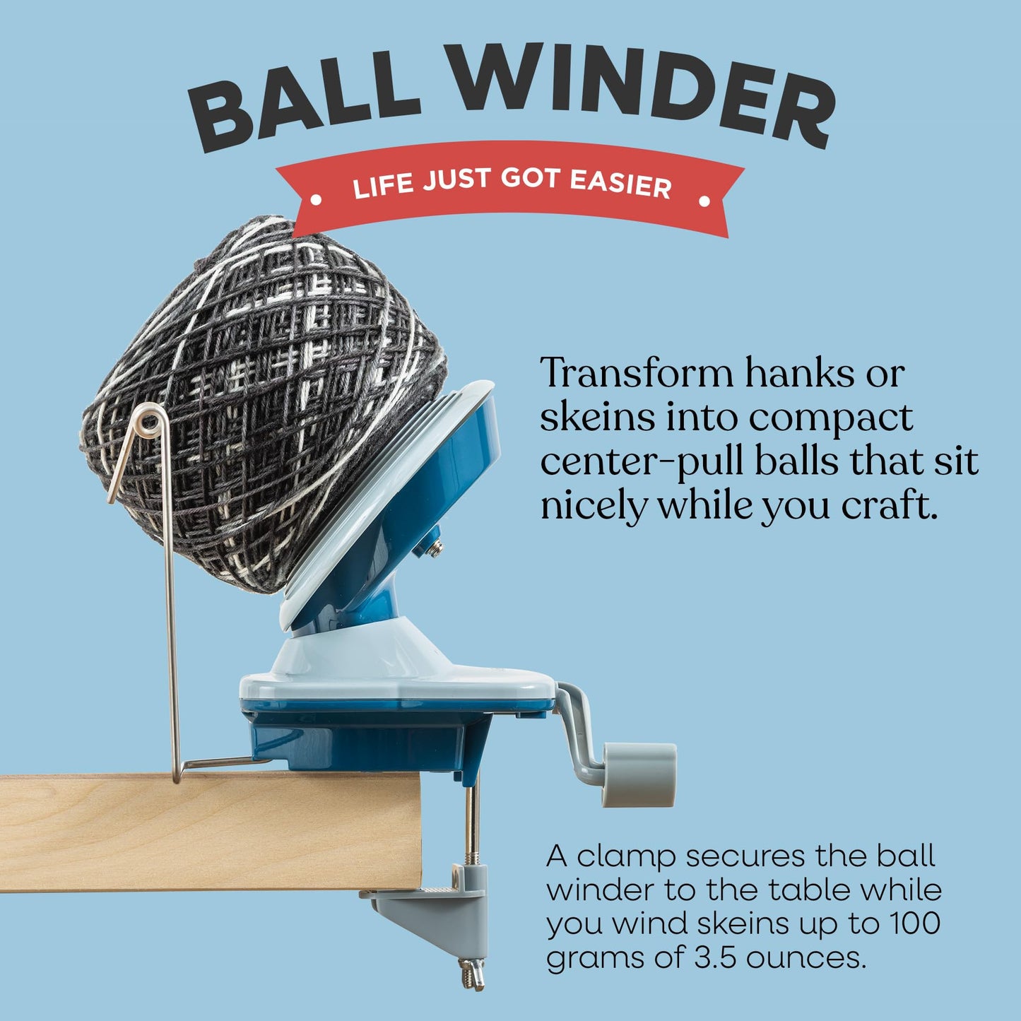 Knit Picks Yarn Winding Bundle - Yarn Ball Winder (Blue) and Birch Wooden Yarn Swift