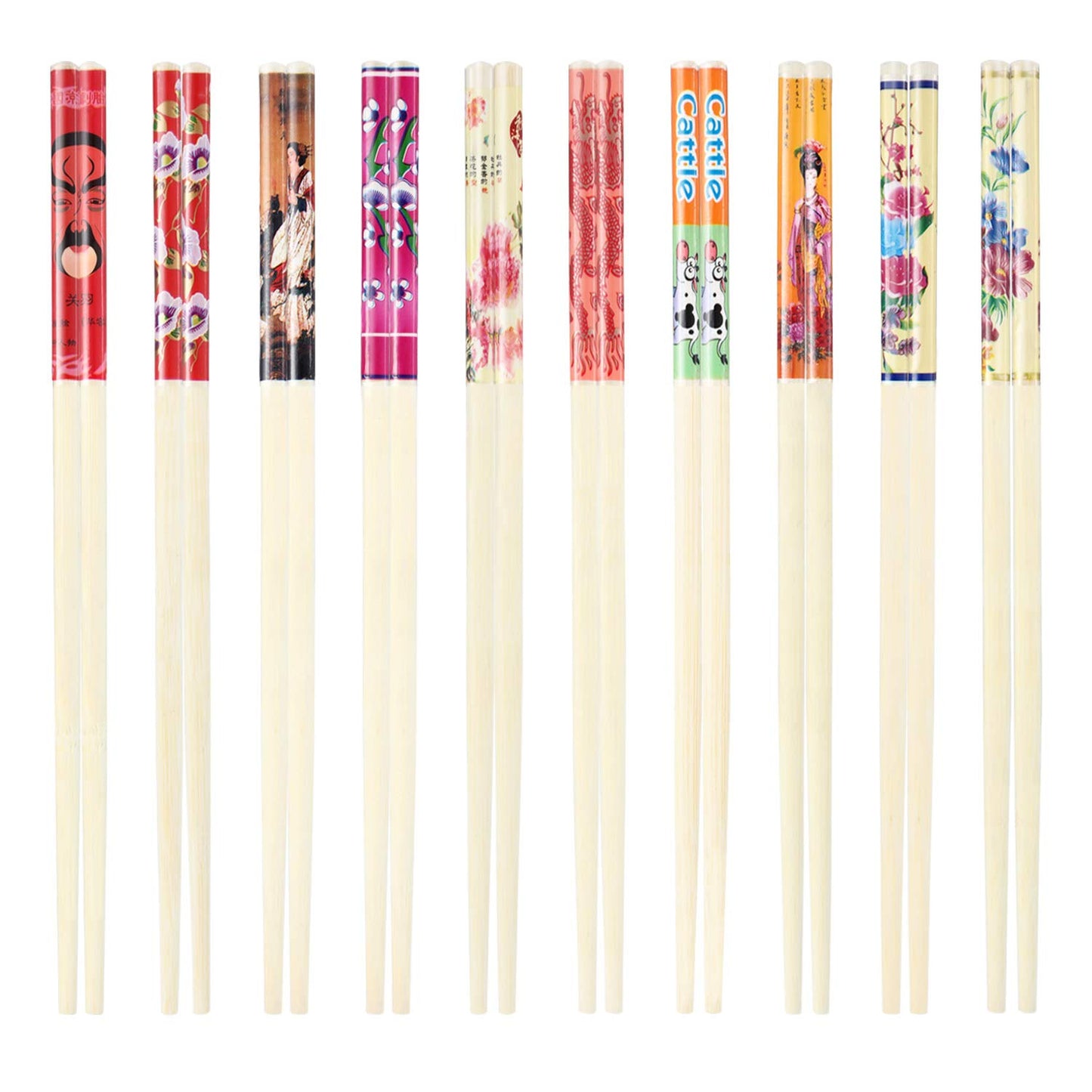 Hotop 20 Pairs Chinese Bamboo Chopsticks Reusable with Elegant Silk Brocade Pouch Multicolored Nonslip Chopstick Gift Set for Asian Dishes Sushi Rice Noodles Chinese