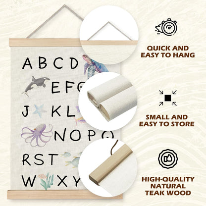 123 12x16 Set 2 Supwhd Ocean Nursery Decor, Alphabet Numbers Ocean Animals Poster Hanger Frame, Sea Animals ABC