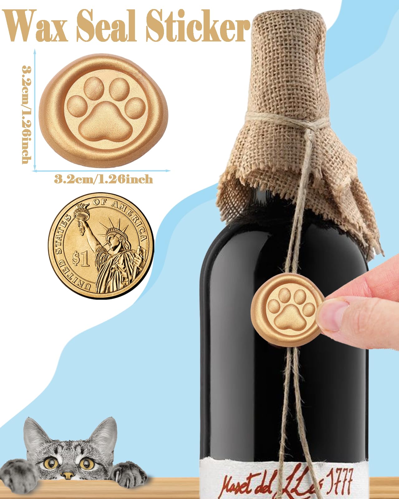 Gold Paw Wax Seal Stickers-40PCS Bulk Self-Adhesive Vintage Sealing Stickers for Envelopes, Letter, Invitations, Gift Wrapping, Scrapbooking – Cute Animal Footprint Design(