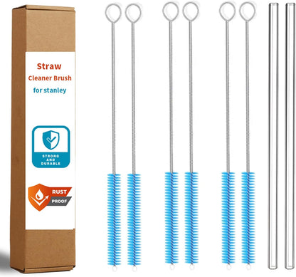 12 Inch (8-Pack) 2 40 oz Straw Cleaner Brush for Stanley, Extra Long Straw Brush Cleaner Includes Reusable Glass Straws