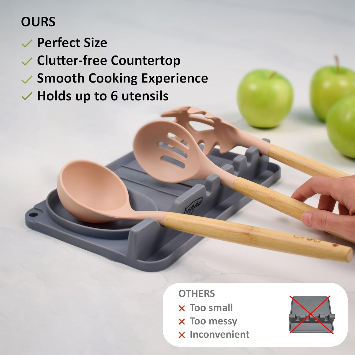 Silicone Utensil Rest with Large Spoon Rest & Drip Pad, Heat-Resistant Holder for Kitchen Counter