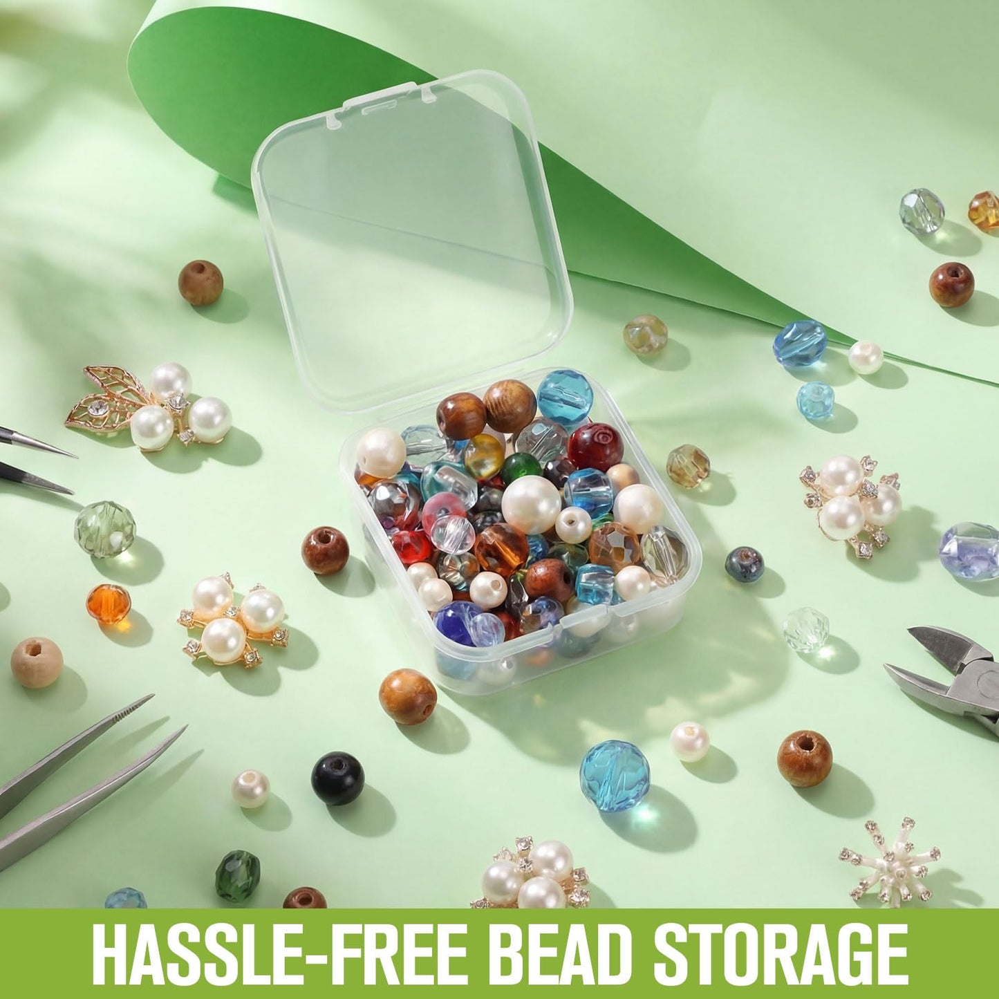 Hushee 4 Pack Bead Organizer Box, 120 Pcs Total Small Clear Plastic Bead Storage Containers with Hinged Lid, Stackable Craft Case for Jewelry, Seed, Diamond Painting DIY Supplies (30 pcs per Box)