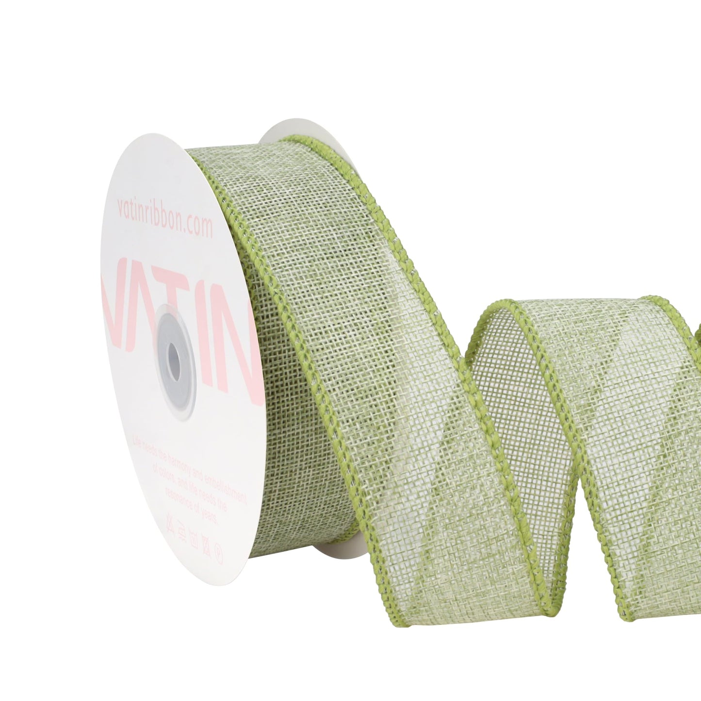 VATIN Valentine's Day Spring Moss Burlap Wired Ribbon 1-1/2 inch X 10 Yards Fabric Craft Ribbon for Flower Bouquet, Gift Wrapping, Wedding Decor, Bows Making, Wreath Supplies