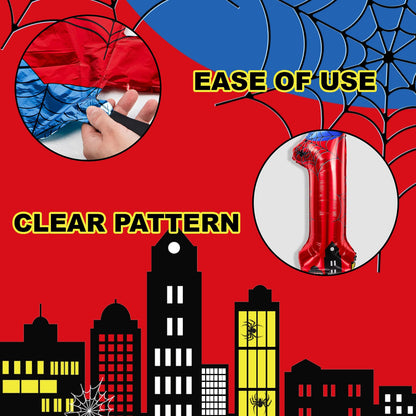 FJZEPIN Cartoon Hero 40 Inch Red and Blue Spider Theme Number Foil Birthday Decoration Balloons, Cartoon Party Birthday Supplies, Number large Balloons for Spider Theme Party (4)