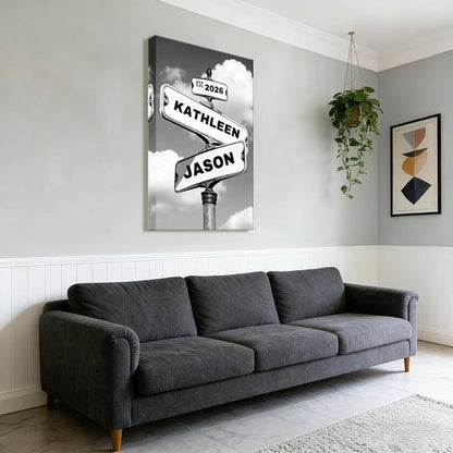 Crossroads Personalized Canvas Print - Custom Name & Date Wall Art for Couples | Perfect Valentine's Day or Anniversary Gift, 8x12