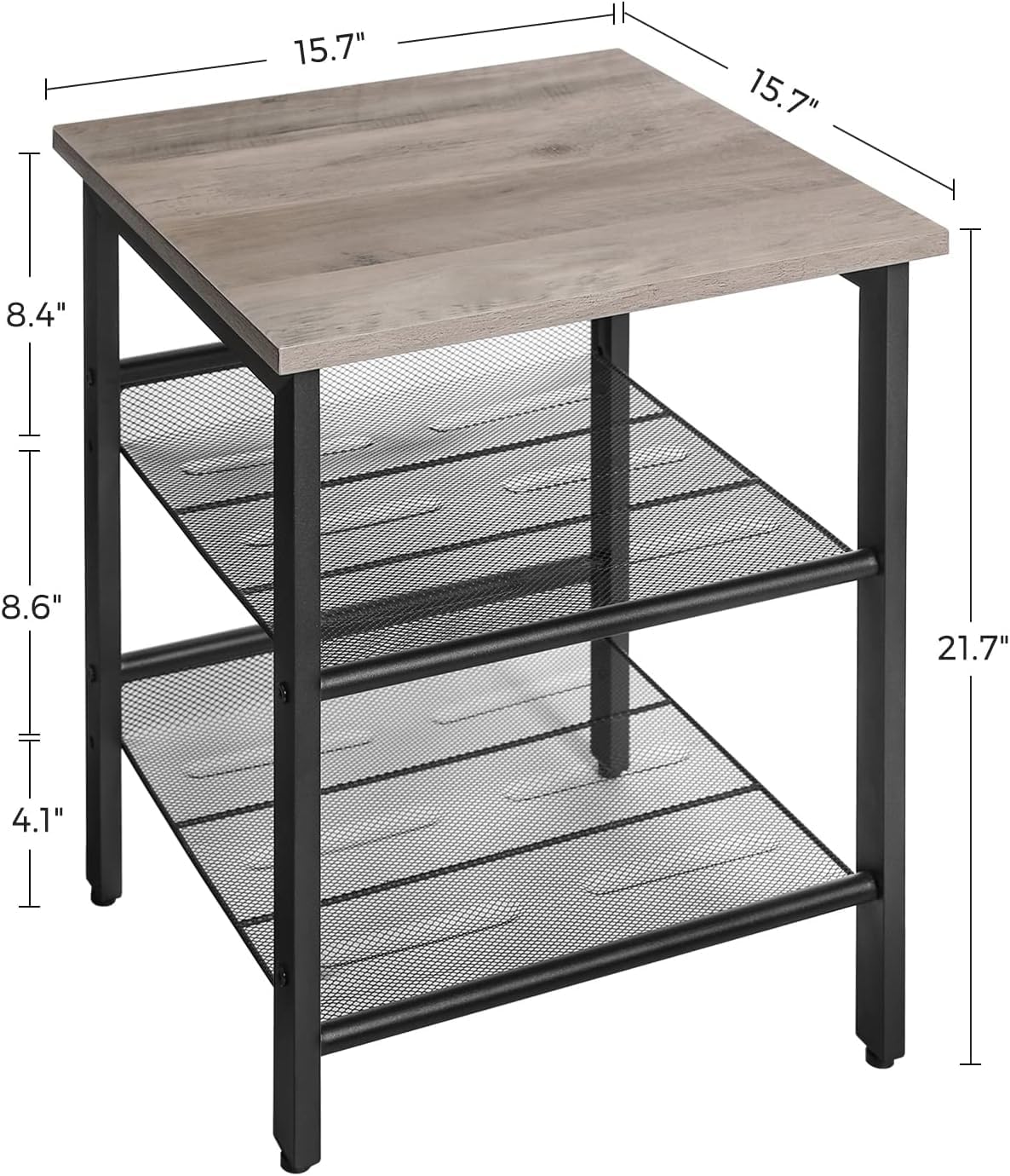 2 ULET023B02 VASAGLE INDESTIC End Table, Nightstand with Adjustable Mesh Shelves, Industrial Side Table for Living