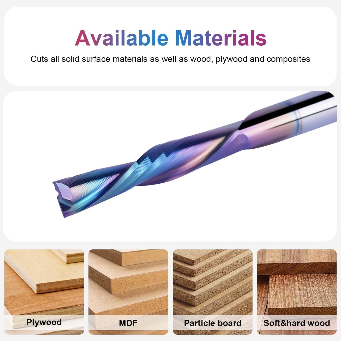 SpeTool 5-Piece Carbide Spiral Downcut CNC Router Bits Set, 1/8 Inch Cutting Dia 1/8 Inch Shank with TAC Coated End Mill Bit for Wood Carving Engraving Tool