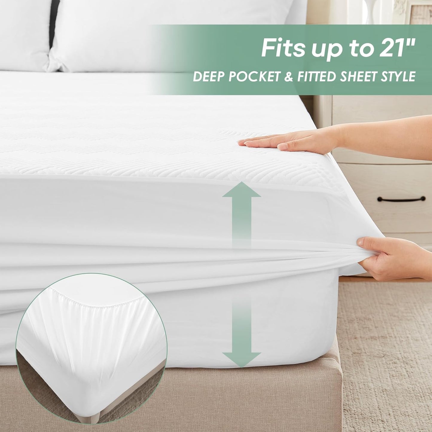 Cozymaker 100% 8"-21" 3D Queen Size Waterproof Mattress Protector, Mattress Pad Cover Fitted Deep Pocket, Air Fabric